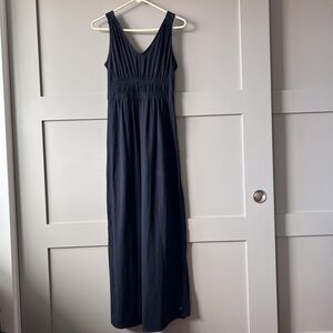 Eddie Bauer Dress Womens Medium Black Maxi Sleeveless Smocked Waist Cotton Tank